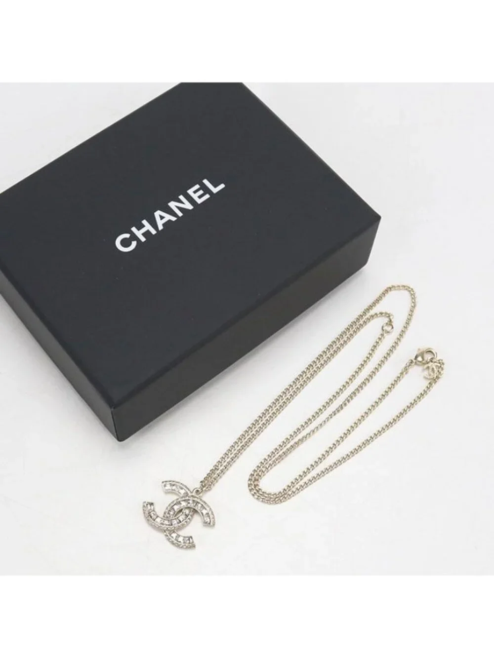 Chanel Rhinestone CC Logo Necklace Metal